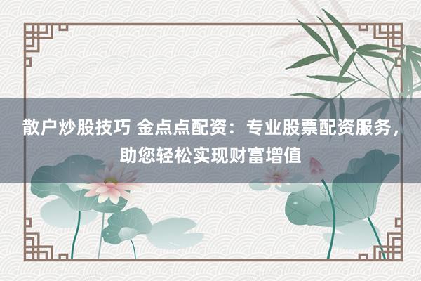 散户炒股技巧 金点点配资：专业股票配资服务，助您轻松实现财富增值