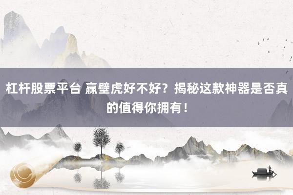 杠杆股票平台 赢壁虎好不好？揭秘这款神器是否真的值得你拥有！