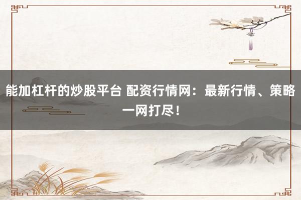 能加杠杆的炒股平台 配资行情网：最新行情、策略一网打尽！